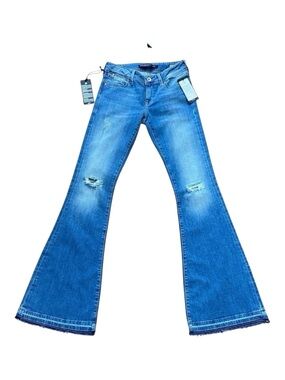 NWT Mavi Amerika Peace women jeans wide legs flare 25/34 ripped distressed blue